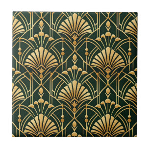 Azulejo Patrón Art Déco de Oro Esmeralda