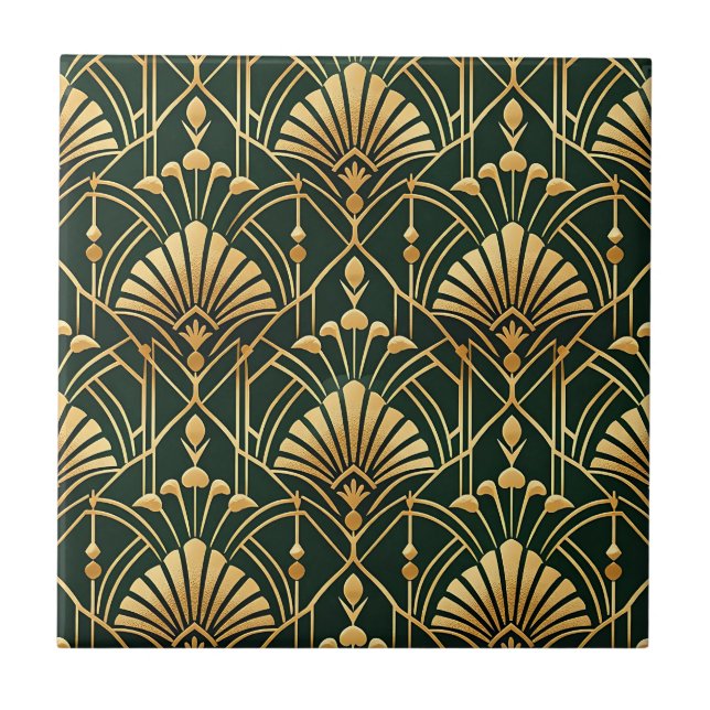Azulejo Patrón Art Déco de Oro Esmeralda (Frente)