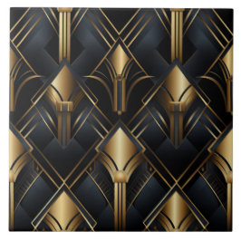 Azulejo Patrón Art Deco, efecto metálico, negro y oro