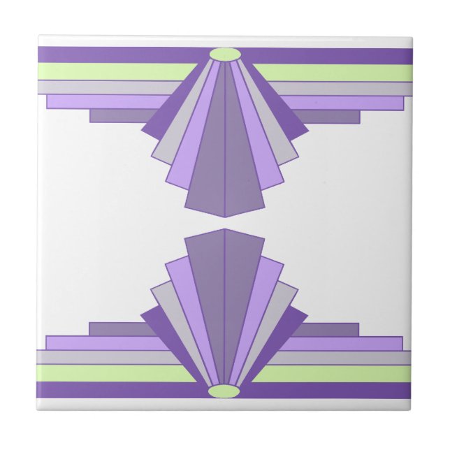 Azulejo Patrón art decó en morado y verde (Frente)
