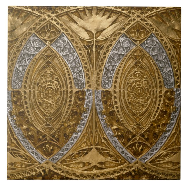 Azulejo Patrón Art Decó Plata Y Oro (Frente)