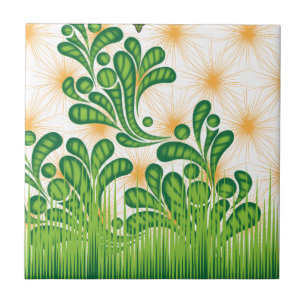 Azulejo Patrón artístico verde y dorado que representa un 