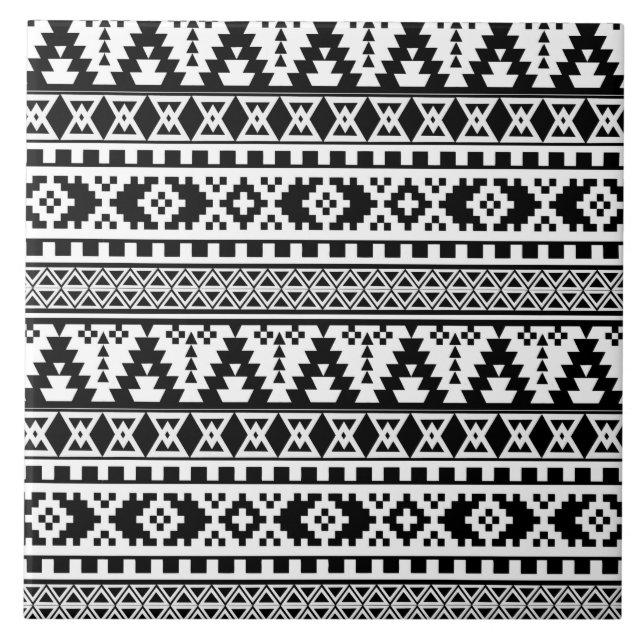 Azulejo patrón aztec blanco negro (Frente)