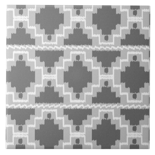 Azulejo Patrón Azteca Ikat - Gris oscuro y claro (Frente)