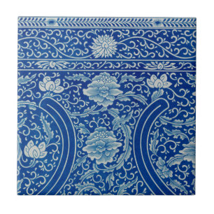 Azulejo Patrón azul de cobalto floral anticuario clásico c