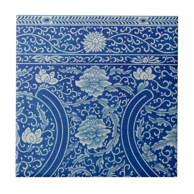 Azulejo Patrón azul de cobalto floral anticuario clásico c (Frente)