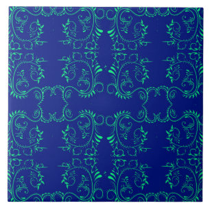 Azulejo Patrón azul de las cepas abstractas verdes