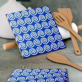 Azulejo Patrón azul de las ondas de las teclas del meandro