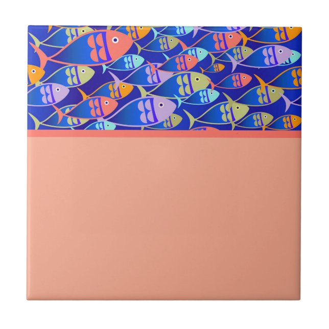 Azulejo Patrón azul de peces abstracto (Frente)