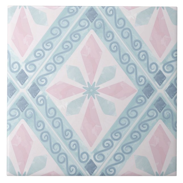 Azulejo patrón azul en forma de diamante (Frente)