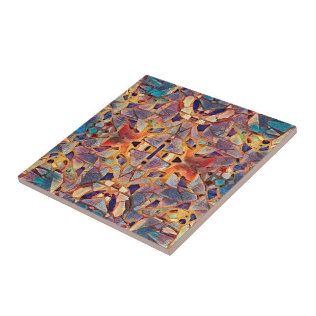 Azulejo Patrón azul morado hippie bohemio tribal (Lado)