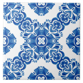 Azulejo Patrón azul y blanco decorativo mediterráneo