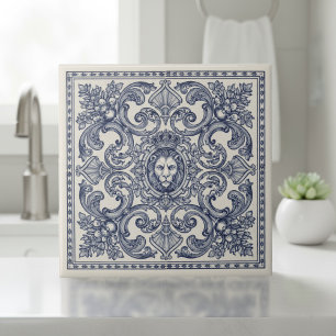 Azulejo Patrón Barroco Ornamentado Pat#1 Azul Marfil ID119