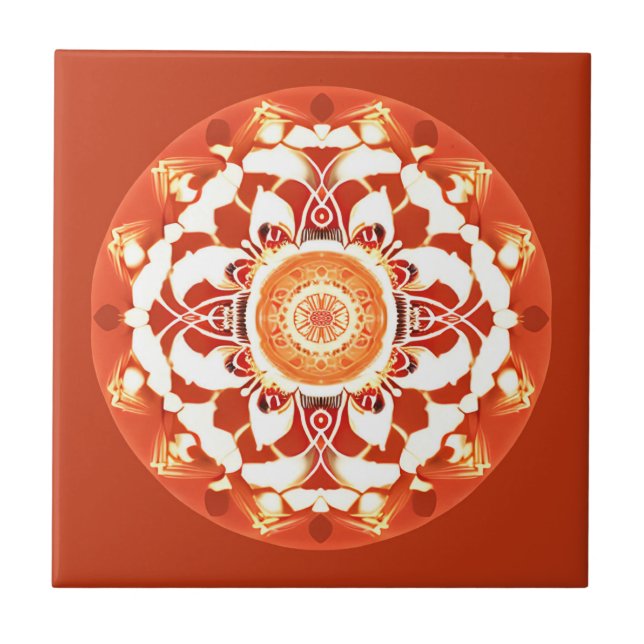 Azulejo Patrón Batik Mandala en rojo rojizo (Frente)