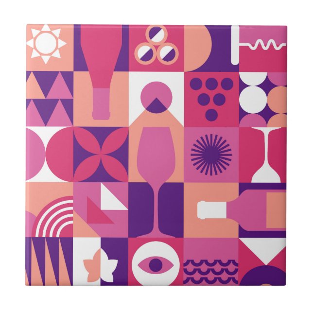 Azulejo Patrón Bauhaus de vino púrpura retro (Frente)