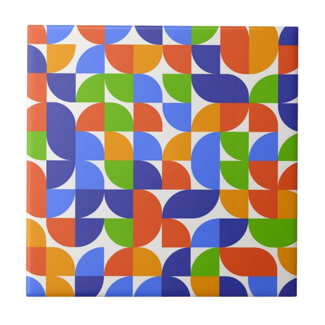 Azulejo Patrón Bauhaus Mid Century Azul, Naranja, Verde (Frente)