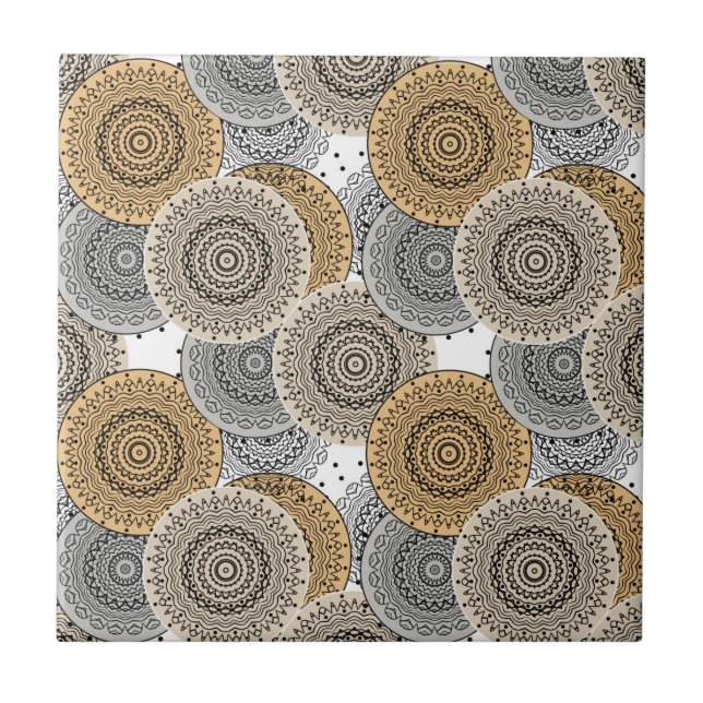 Azulejo Patrón beige gris mandala árabe estilo oriental (Frente)