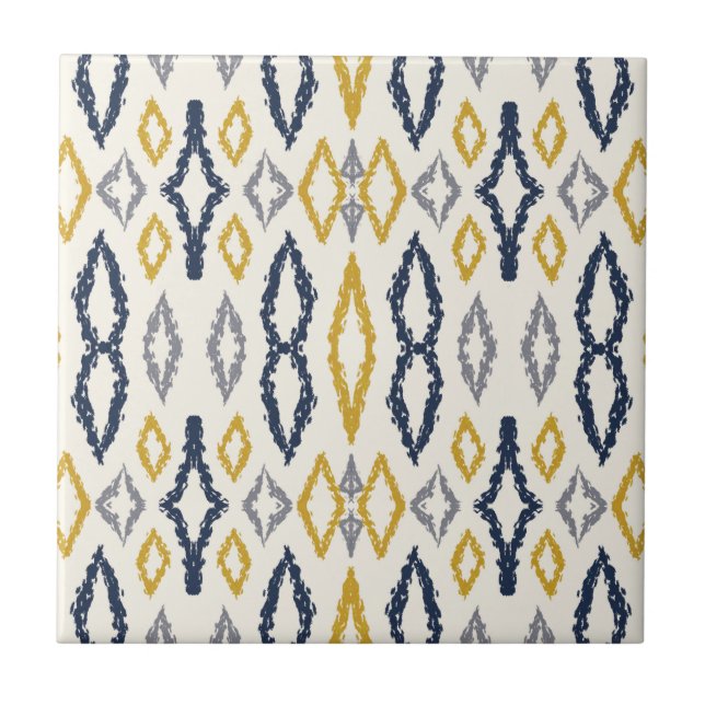 Azulejo Patrón blanco amarillo azul Ikat marroquí (Frente)