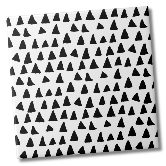 Azulejo Patrón blanco negro triangular simple (Simple Triangle Black White Pattern Ceramic Tile)