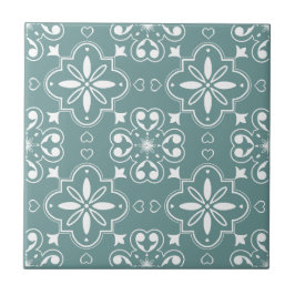 Azulejo Patrón blanco verde Verde azulado mediterráneo mod