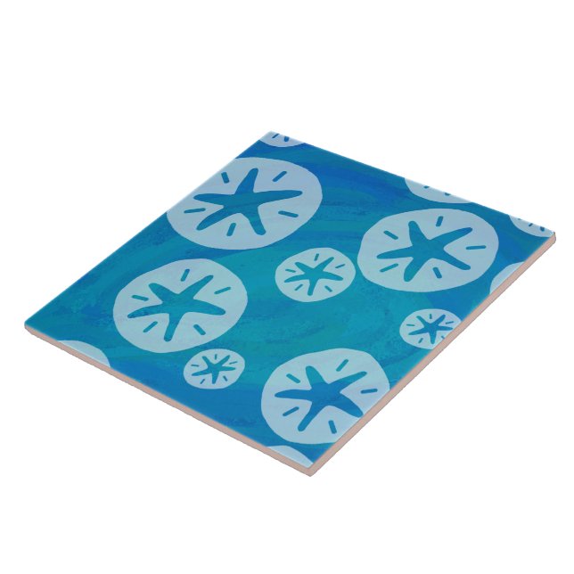 Azulejo Patrón blanco y azul del dólar de arena (Lado)