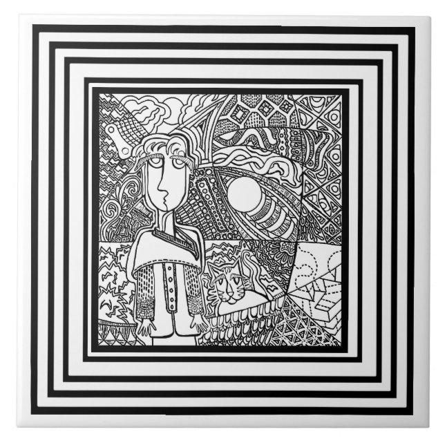 Azulejo Patrón blanco y negro (Frente)