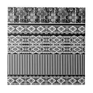 Azulejo Patrón blanco y negro con encaje y trazo