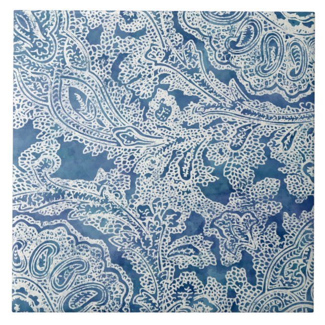Azulejo Patrón Blue Boho Lace Paisley (Frente)