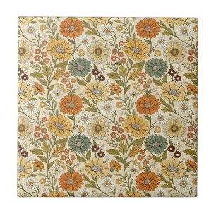 Azulejo Patrón boho de flores de margarita naranja amarill