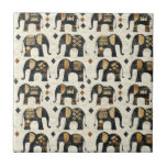 Azulejo Patrón boho elefante tribal (2)<br><div class="desc">Azulejo cerámico de patrón de elefante tribal rústico con siluetas de elefante negro audaces, motivos geométricos y detalles inspirados en el folclore sobre un fondo texturizado neutral. Un diseño elegante y atemporal ideal para amantes del safari, fanáticos del decorado boho, temas de guardería y cualquiera que ame el arte étnico...</div>
