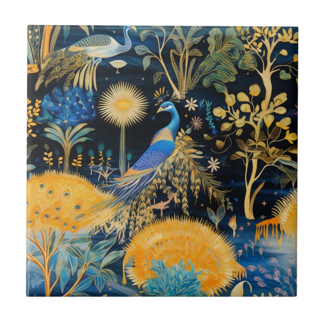 Azulejo Patrón botánico de aves exóticas Chinoiserie (10) (Frente)