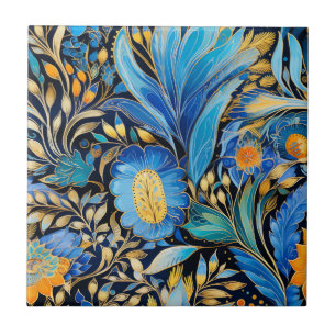 Azulejo Patrón botánico de aves exóticas Chinoiserie (3)