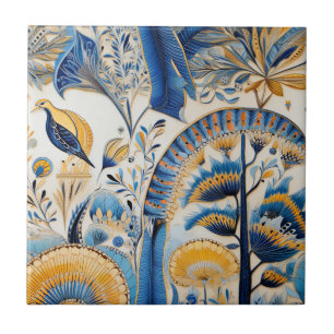Azulejo Patrón Botánico de Aves Exóticas Chinoiserie (4)