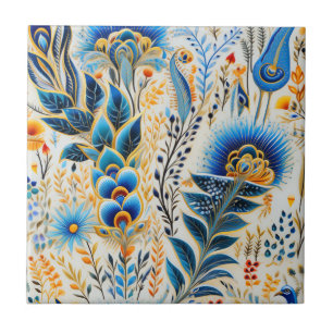 Azulejo Patrón Botánico de Aves Exóticas Chinoiserie (5)