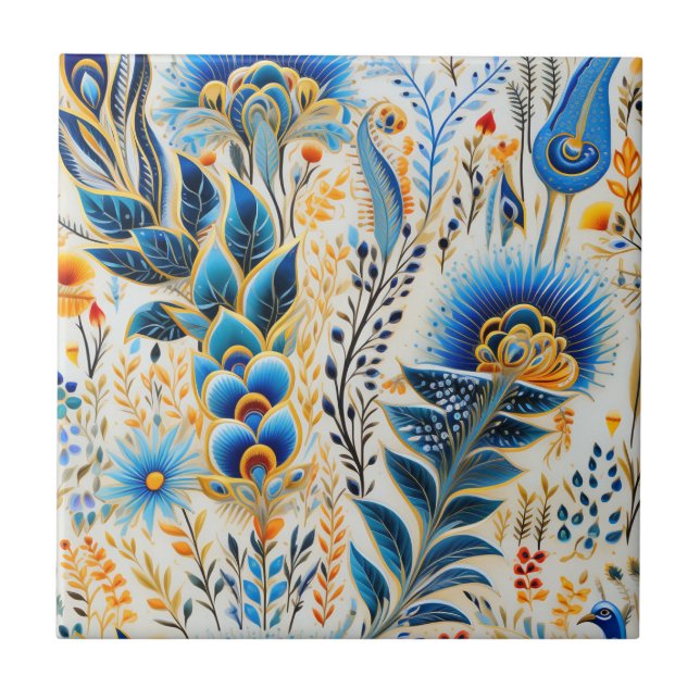 Azulejo Patrón Botánico de Aves Exóticas Chinoiserie (5) (Frente)