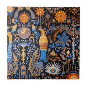 Azulejo Patrón Botánico de Aves Exóticas Chinoiserie (6)