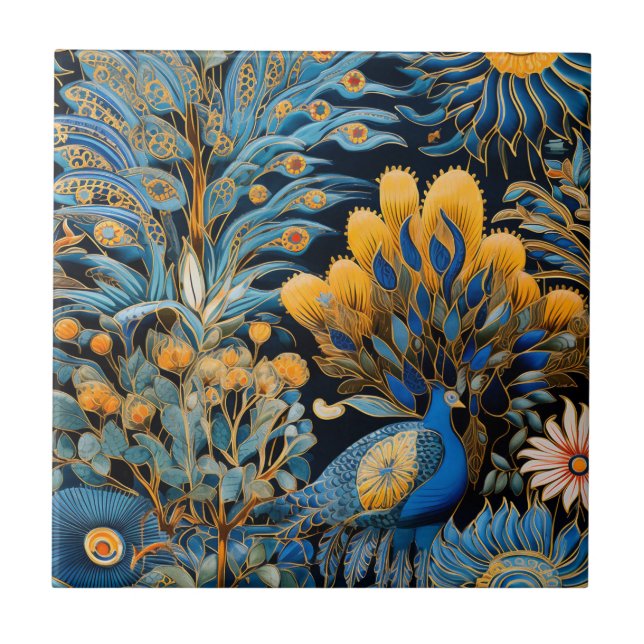 Azulejo Patrón Botánico de Aves Exóticas Chinoiserie (8) (Frente)