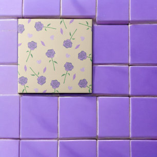 Azulejo Patrón botánico de Boho floral beige morado Rosa