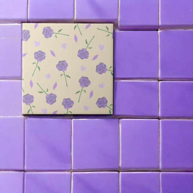 Azulejo Patrón botánico de Boho floral beige morado Rosa (Subido por el creador)