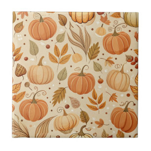Azulejo Patrón Botánico de Calabaza de Enredadera de Otoño