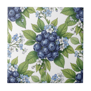 Azulejo Patrón Botánico de Flor de Arándano Azul Vintage