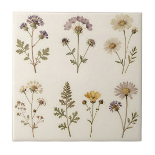 Azulejo Patrón Botánico de Flor Silvestre Prensada Vintage