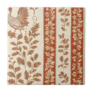 Azulejo Patrón Botánico de Gallina de Granja Rojo Antiguo