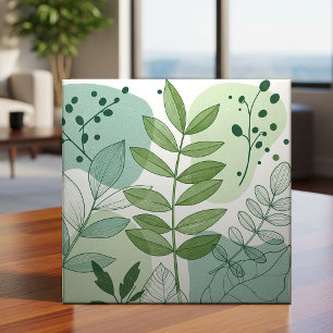 Azulejo Patrón Botánico de Hoja Verde Salvia Moderno