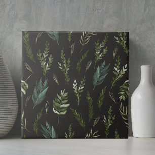 Azulejo Patrón botánico de hojas verdes