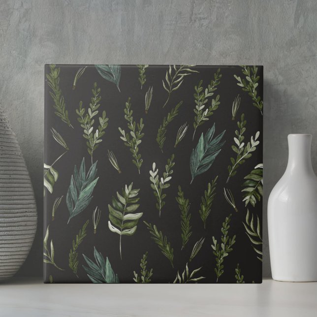 Azulejo Patrón botánico de hojas verdes (Close up)