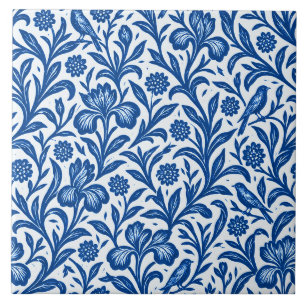 Azulejo Patrón Botánico de Iris Azul Vintage