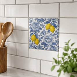 Azulejo Patrón Botánico de Limón Azul Vintage