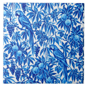 Azulejo Patrón Botánico de Loro Tropical Azul