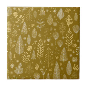 Azulejo Patrón Botánico de Navidad de Otoño Dorado
